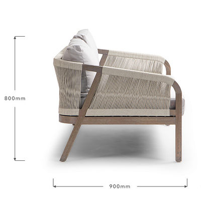 Sofá de tecido de corda Patio Set AJUNION Quadro de madeira de teca Mobiliário exterior para jardins de praia