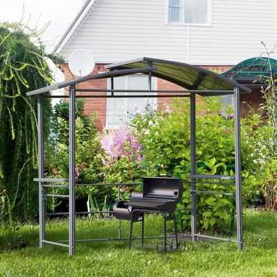 Telhado de policarbonato ventilado entrelaçado AJUNION Grill ao ar livre Gazebo com estrutura de aço 5x8