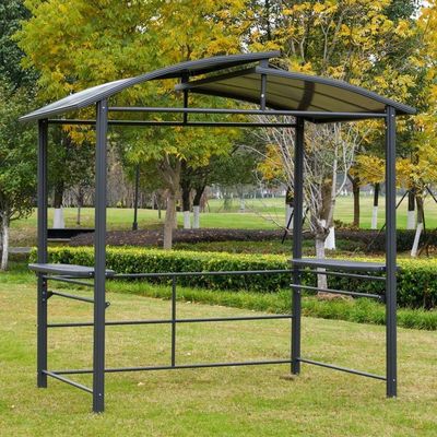Telhado de policarbonato ventilado entrelaçado AJUNION Grill ao ar livre Gazebo com estrutura de aço 5x8