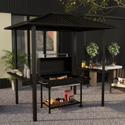 Grelhar ao ar livre 6x8 Hardtop BBQ Gazebo com 2 prateleiras laterais 102 lbs H92.5 x W96.5 x D70.9