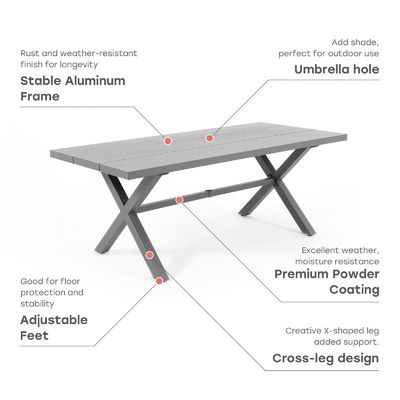 AJUNION X Forma Outdoor Set de Jantar para Restaurante 76"D x 36"W x 30'H Tamanho da Mesa