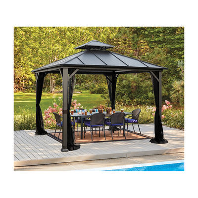 Tecido de poliéster AJUNION 10x10ft aço galvanizado telhado duplo mirante dossel com fecho fechado