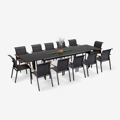 Cadeiras empilháveis e mesa estendível AJUNION Conjunto de jantar de alumínio para pátio ou jardim