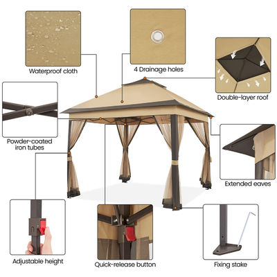 Tenda de gazebo exterior revestida em pó 3.3x3.3M Pop Up com 4 paredes laterais de malha impermeável