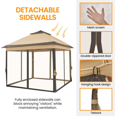 Tenda de gazebo exterior revestida em pó 3.3x3.3M Pop Up com 4 paredes laterais de malha impermeável