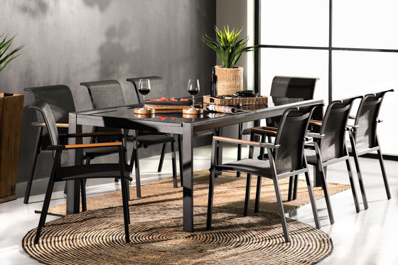 Conjunto de pátio estendível L 336,5 x W 107,5 x H 75cm AJUNION Mesa de jantar de alumínio exterior