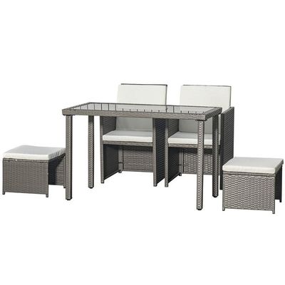 AJUNION Economização de espaço Design de móveis jardim conjunto com almofadas e PE Wicker Rattan