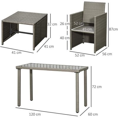 AJUNION Economização de espaço Design de móveis jardim conjunto com almofadas e PE Wicker Rattan