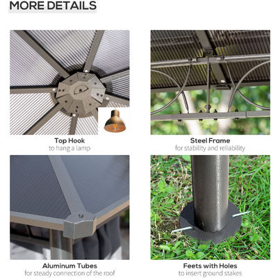 Estrutura de aço AJUNION Área exterior à prova d'água Canopy Shelter Gazebo com telhado de policarbonato