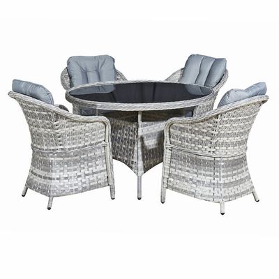 Mobiliário de exterior com mesa redonda AJUNION 4 assentos Rattan de tecido resistente a intempéries