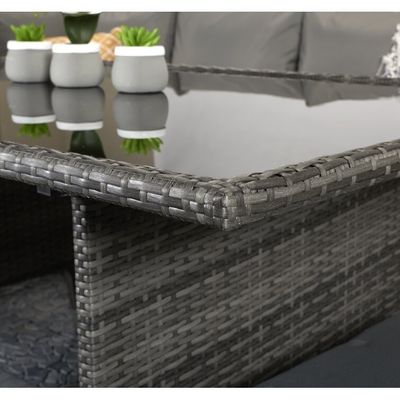 Recreação ao ar livre AJUNION 9 Assentos PE Rattan Mobiliário de Jardim Comedor com almofadas