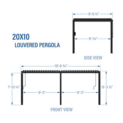 Jardim ao ar livre Pergola Bioclimática de Metal L20xW10ft com sistema de telhado impermeável