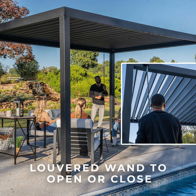 Jardim ao ar livre Pergola Bioclimática de Metal L20xW10ft com sistema de telhado impermeável