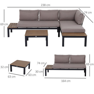Sofá moderno em forma de L Conjunto de estrutura metálica Mobiliário exterior seccional Lounge Conjunto da AJUNION