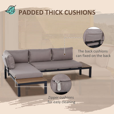 Sofá moderno em forma de L Conjunto de estrutura metálica Mobiliário exterior seccional Lounge Conjunto da AJUNION