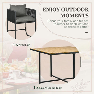 Moderno estilo de design mesa de jantar dobrável e PE poltrona de rotão móveis de pátio conjunto de refeição