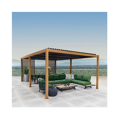 Terraço de Alumínio Moderno Canopy Roof Louvered Arbours Root Proof Pergola revestida de madeira