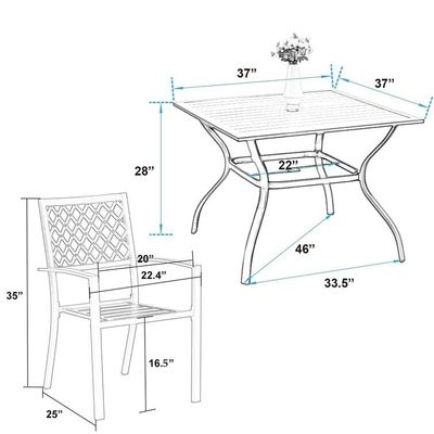 Jardim de metal conjunto por AJUNION Mobiliário exterior à prova d'água com cadeiras de jantar empilháveis