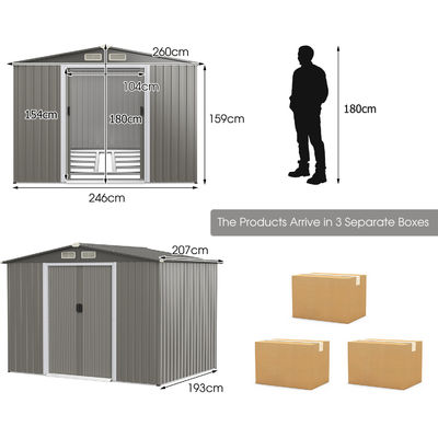 8x6ft casa de jardim ferramentas de armazenamento galpão com ventilação de ar 69kg estrutura revestida com pó por AJUNION