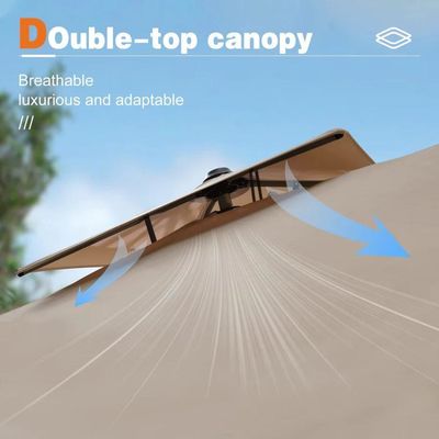 Um guarda-chuva de pátio de 360 graus com luz LED