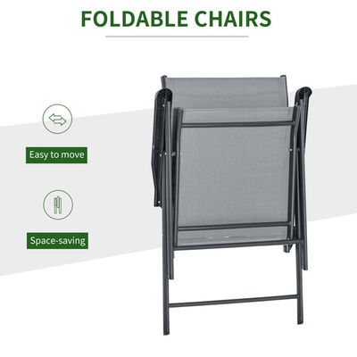 Silla dobrável Mobiliário de pátio 4 lugares Set de refeição com tampa de vidro e buraco para guarda-chuva