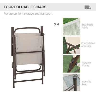 AJUNION Conjunto de mobiliário de pátio de metal Cadeiras dobráveis e mesa de jantar com buraco para guarda-chuva