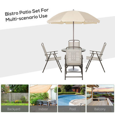 AJUNION Conjunto de mobiliário de pátio de metal Cadeiras dobráveis e mesa de jantar com buraco para guarda-chuva