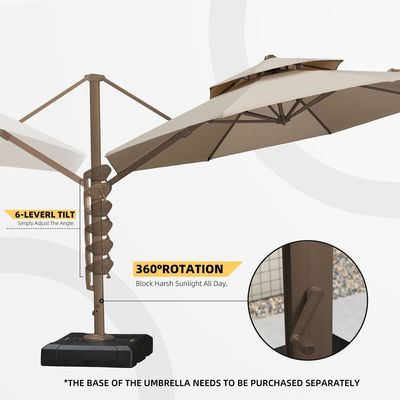 Patio de jardim ao ar livre Rotação de 360 graus Um guarda-chuva de alumínio de telhado duplo