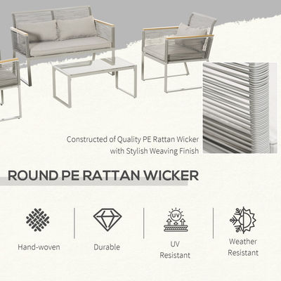 Jardim AJUNION Conjunto com tecido manual de rotão PE e moldura de alumínio W59.5 x D68.5 x H79cm