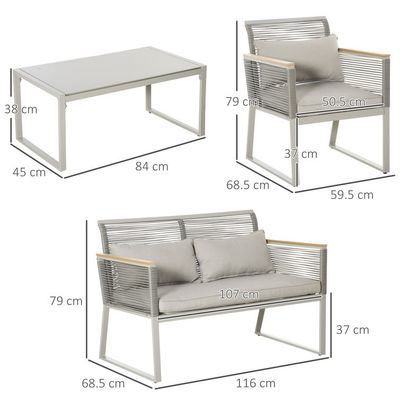 Jardim AJUNION Conjunto com tecido manual de rotão PE e moldura de alumínio W59.5 x D68.5 x H79cm