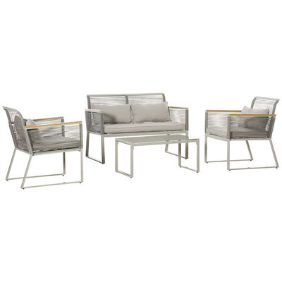 Jardim AJUNION Conjunto com tecido manual de rotão PE e moldura de alumínio W59.5 x D68.5 x H79cm