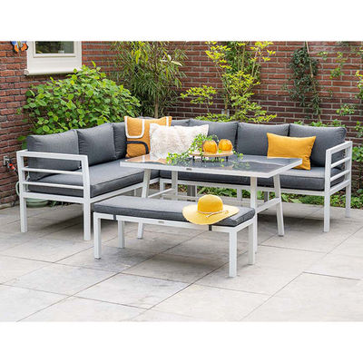 Conjunto de mobiliário de jardim de mesa de jantar de alumínio com banco da AJUNION