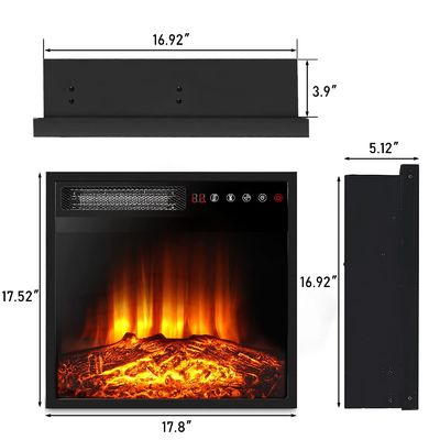 Parede de lareira elétrica de 18 polegadas montada com termostato ajustável e controle remoto