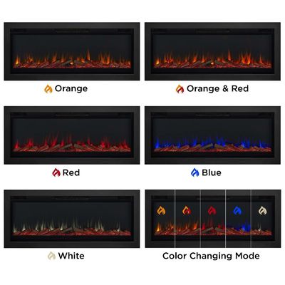 Inserção de lareira elétrica moderna montada na parede com 6 cores de chama e vapor de água 3D