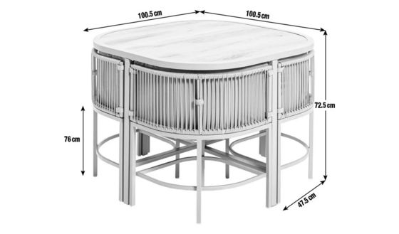 Maximize o seu espaço exterior com este conjunto de mesa de tecido de rotão e aço