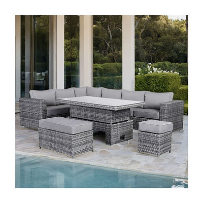 Conjunto de jardim moderno de rotão com sofá de refeição e mesa elevada