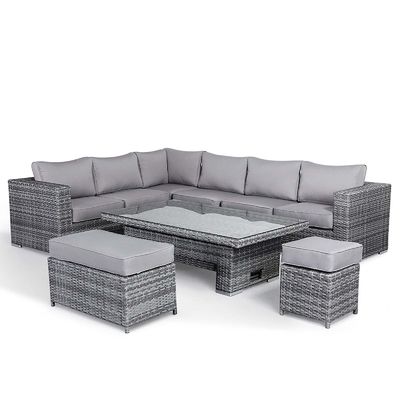 Conjunto de jardim moderno de rotão com sofá de refeição e mesa elevada