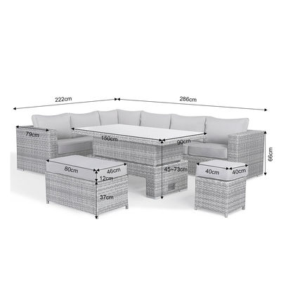 Conjunto de jardim moderno de rotão com sofá de refeição e mesa elevada