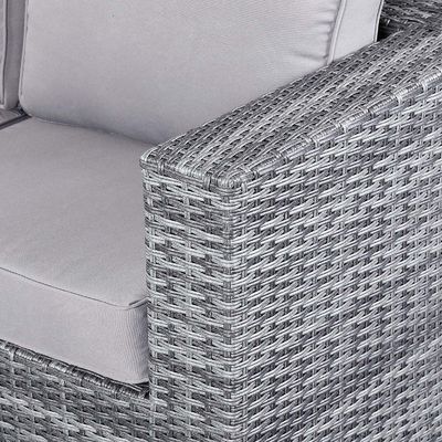 Conjunto de jardim moderno de rotão com sofá de refeição e mesa elevada