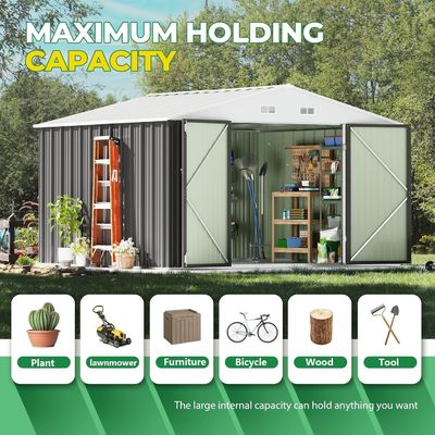 Ferramentas de armazenamento ao ar livre Large Size 8x10FT Casa de metal com 66,5 "altura portas de aço