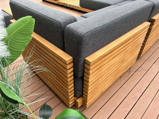 7 lugares Luxury Teak Wood Outdoor Patio Sofa Set Sofa Sem Braços Tamanho W99 x D104 x H56cm