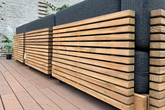 7 lugares Luxury Teak Wood Outdoor Patio Sofa Set Sofa Sem Braços Tamanho W99 x D104 x H56cm