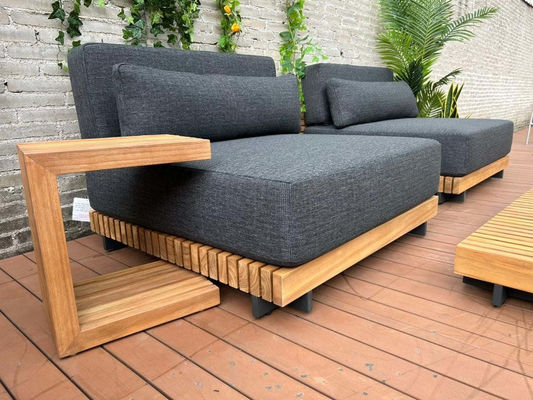 7 lugares Luxury Teak Wood Outdoor Patio Sofa Set Sofa Sem Braços Tamanho W99 x D104 x H56cm