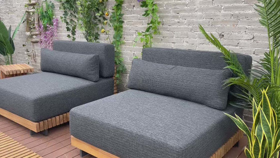 7 lugares Luxury Teak Wood Outdoor Patio Sofa Set Sofa Sem Braços Tamanho W99 x D104 x H56cm