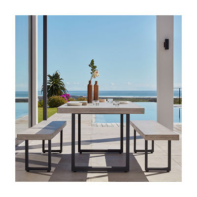 Mobiliário de exterior AJUNION Cadeira de jardim de alumínio moderna com mesa de jantar retangular