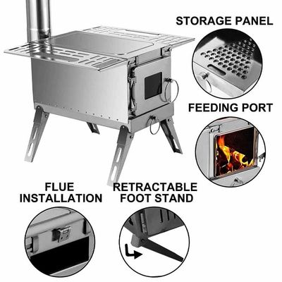 Forno de madeira de aço inoxidável dobrável Ideal para acampar ao ar livre e caminhadas
