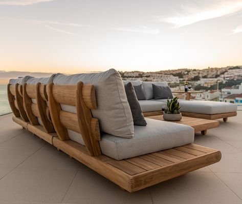 Sofá comercial de hotel de madeira de teca Conjunto de jardim Móveis com sofá médio Tamanho W100xH110cm