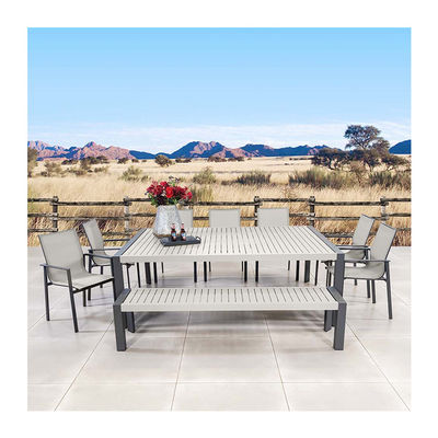 Conjunto de refeições ao ar livre com banco AJUNION 9 peças Alumínio Quadro e Metal Mobiliário Patio