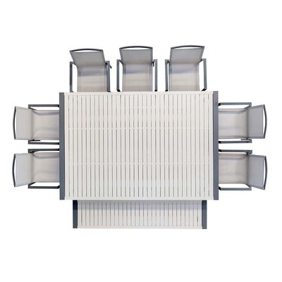 Conjunto de refeições ao ar livre com banco AJUNION 9 peças Alumínio Quadro e Metal Mobiliário Patio