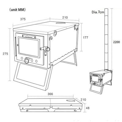 21*27.5*37.5 cm Mini Forno de aquecimento ultralight dobrável para acampamento ao ar livre caminhada preto